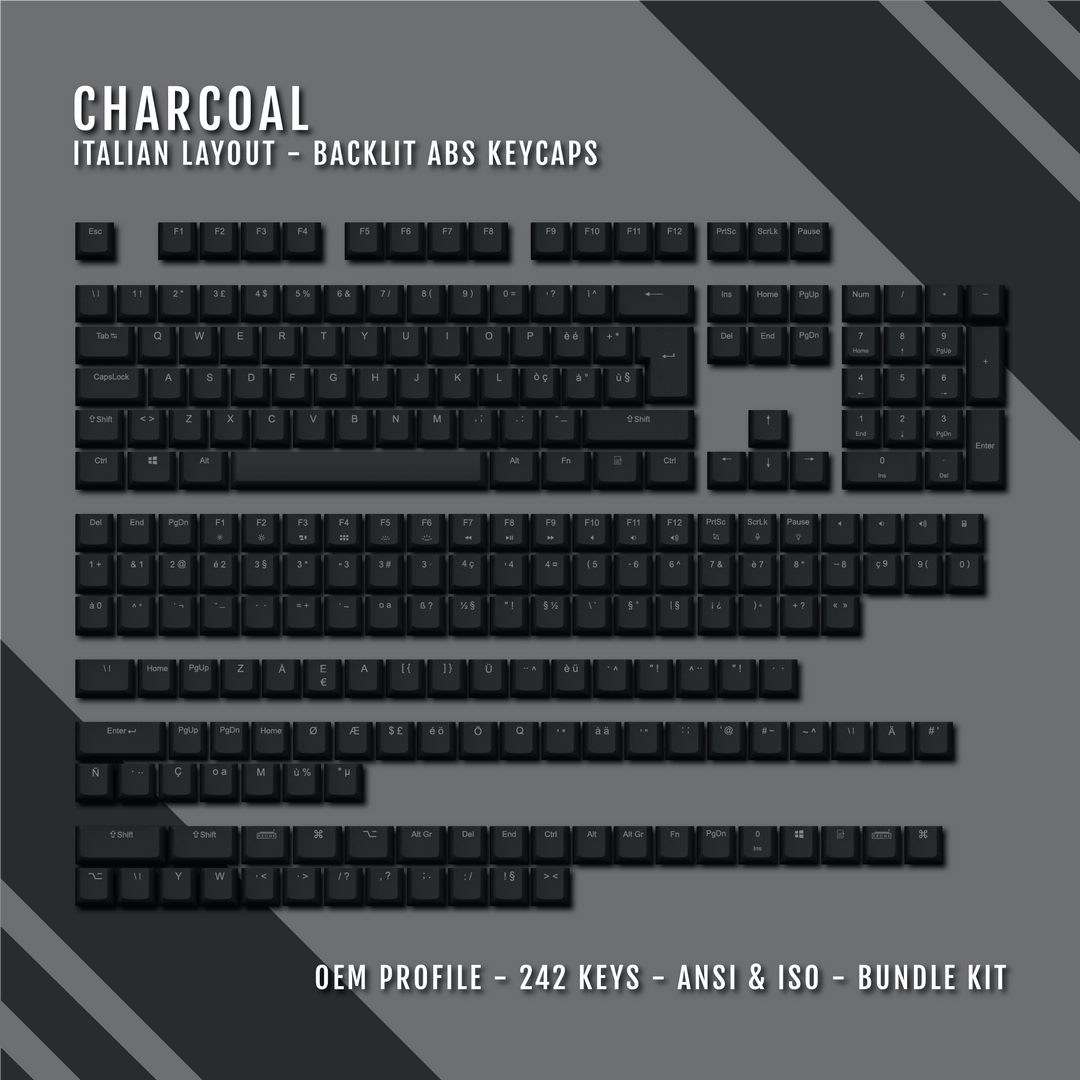 Charcoal Italian (ISO-IT) Backlit ABS Keycaps for Windows & Mac Krome Keycaps LTD italian