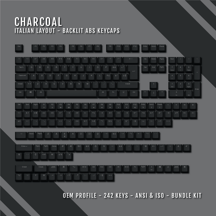 Charcoal Italian (ISO-IT) Backlit ABS Keycaps for Windows & Mac Krome Keycaps LTD italian