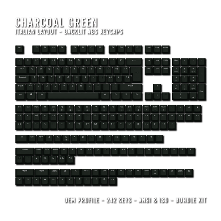 Charcoal Green Backlit Italian Keycaps - ISO-IT - Windows & Mac - kromekeycaps