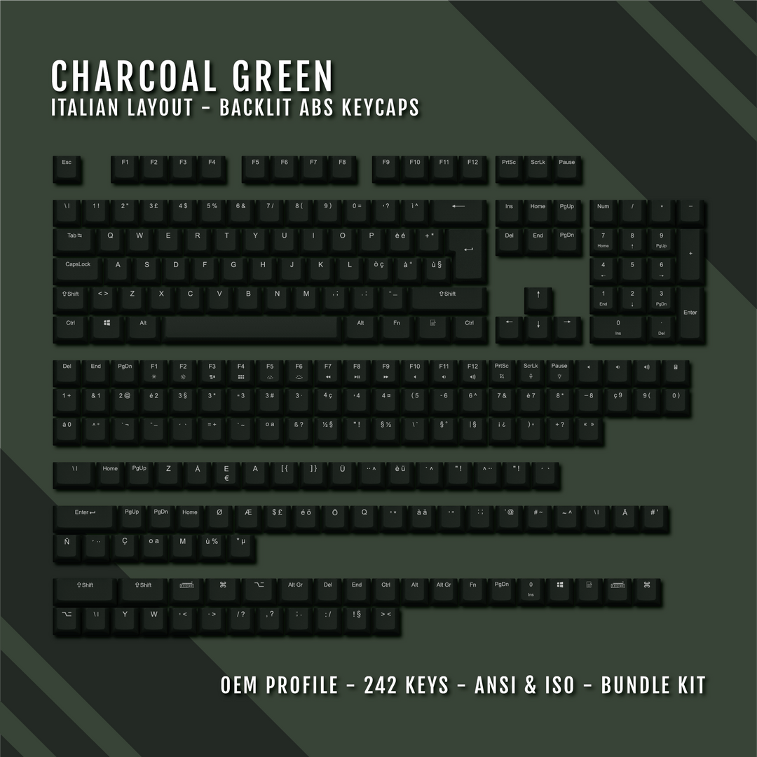 Charcoal Green Italian (ISO-IT) Backlit ABS Keycaps for Windows & Mac Krome Keycaps LTD italian