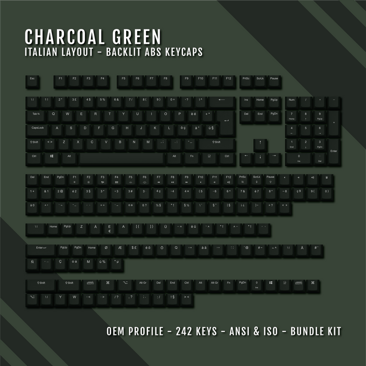 Charcoal Green Italian (ISO-IT) Backlit ABS Keycaps for Windows & Mac Krome Keycaps LTD italian