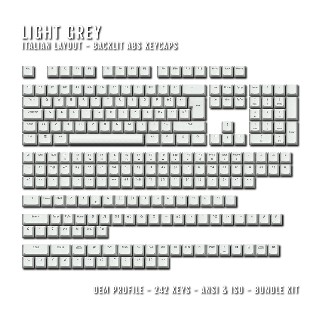 Light Grey Backlit Italian Keycaps - ISO-IT - Windows & Mac - kromekeycaps