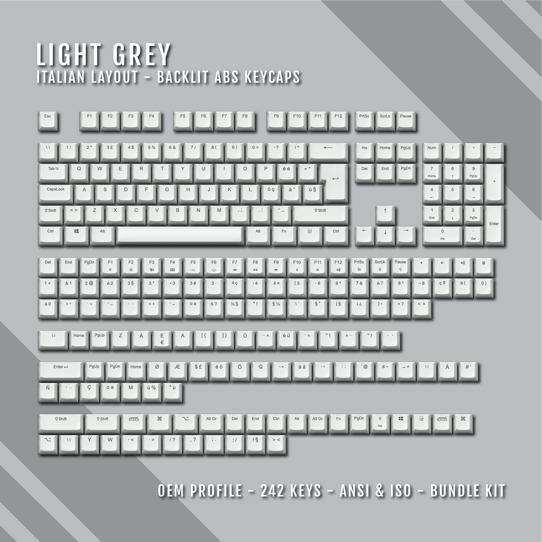 Light Grey Backlit Italian Keycaps - ISO-IT - Windows & Mac - kromekeycaps