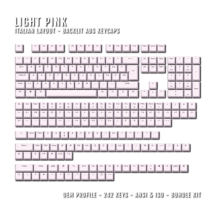 Light Pink Backlit Italian Keycaps - ISO-IT - Windows & Mac - kromekeycaps