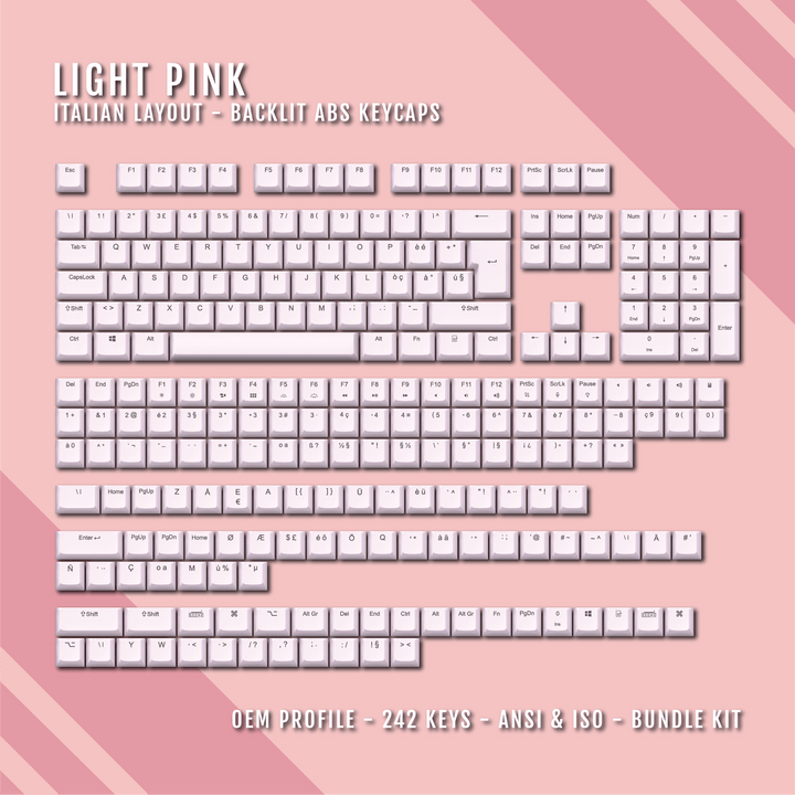 Light Pink Italian (ISO-IT) Backlit ABS Keycaps for Windows & Mac Krome Keycaps LTD italian