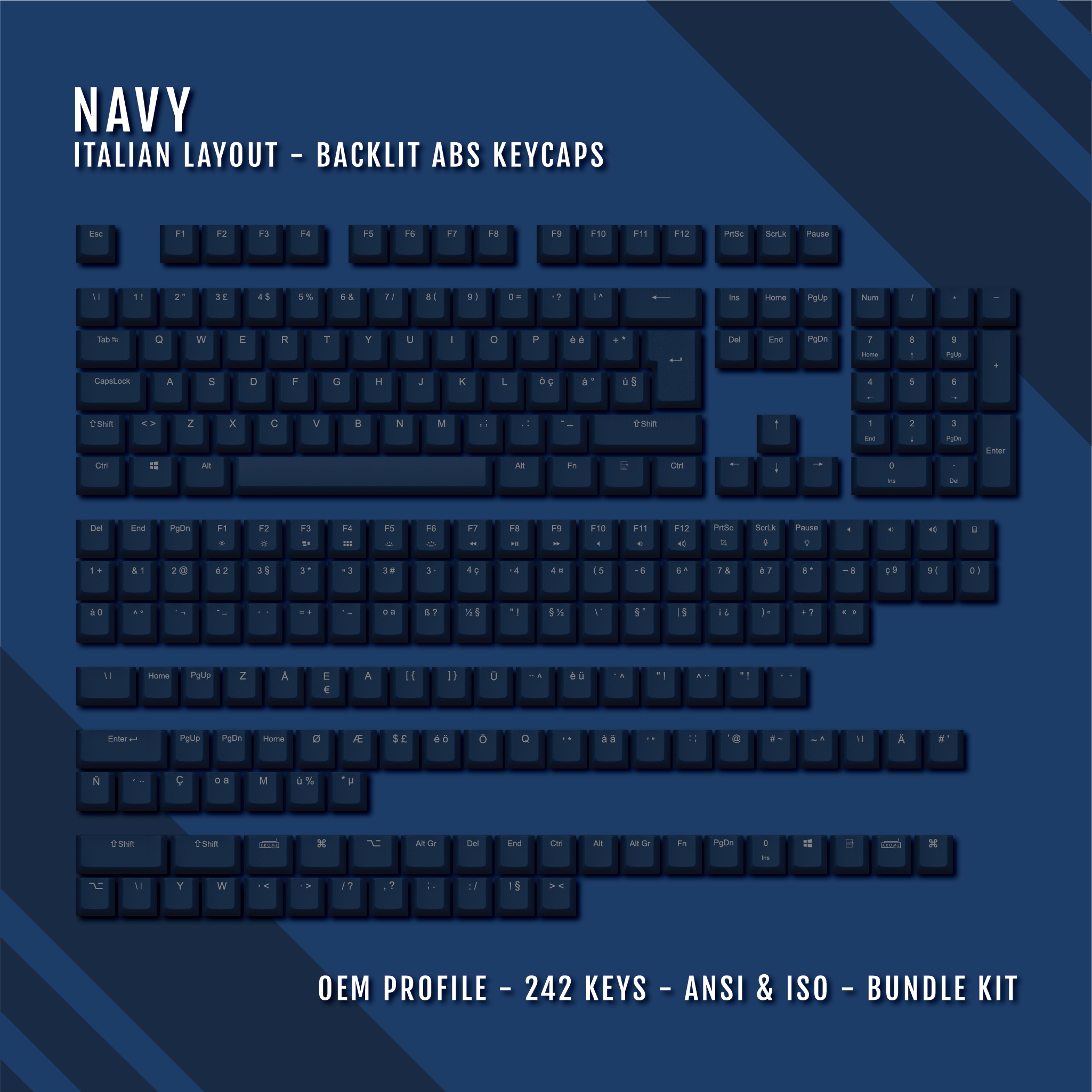 Navy Italian (ISO-IT) Backlit ABS Keycaps for Windows & Mac – Krome ...