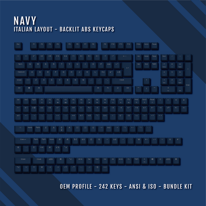 Navy Italian (ISO-IT) Backlit ABS Keycaps for Windows & Mac Krome Keycaps LTD italian