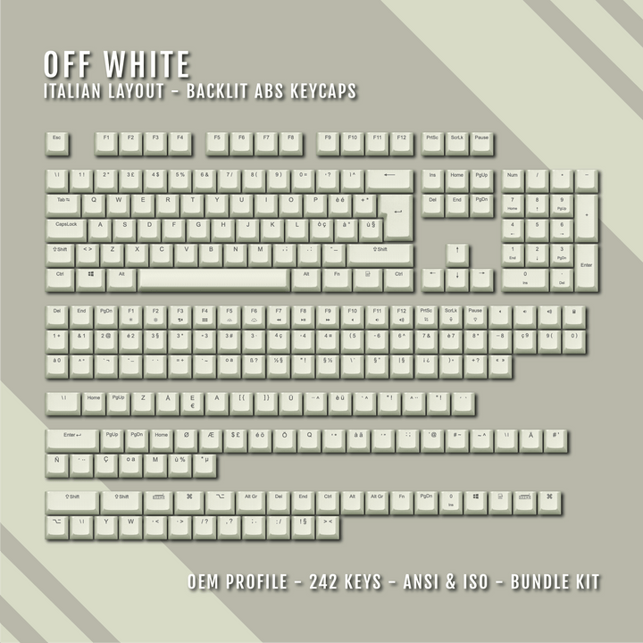 Off White Italian (ISO-IT) Backlit ABS Keycaps for Windows & Mac Krome Keycaps LTD italian