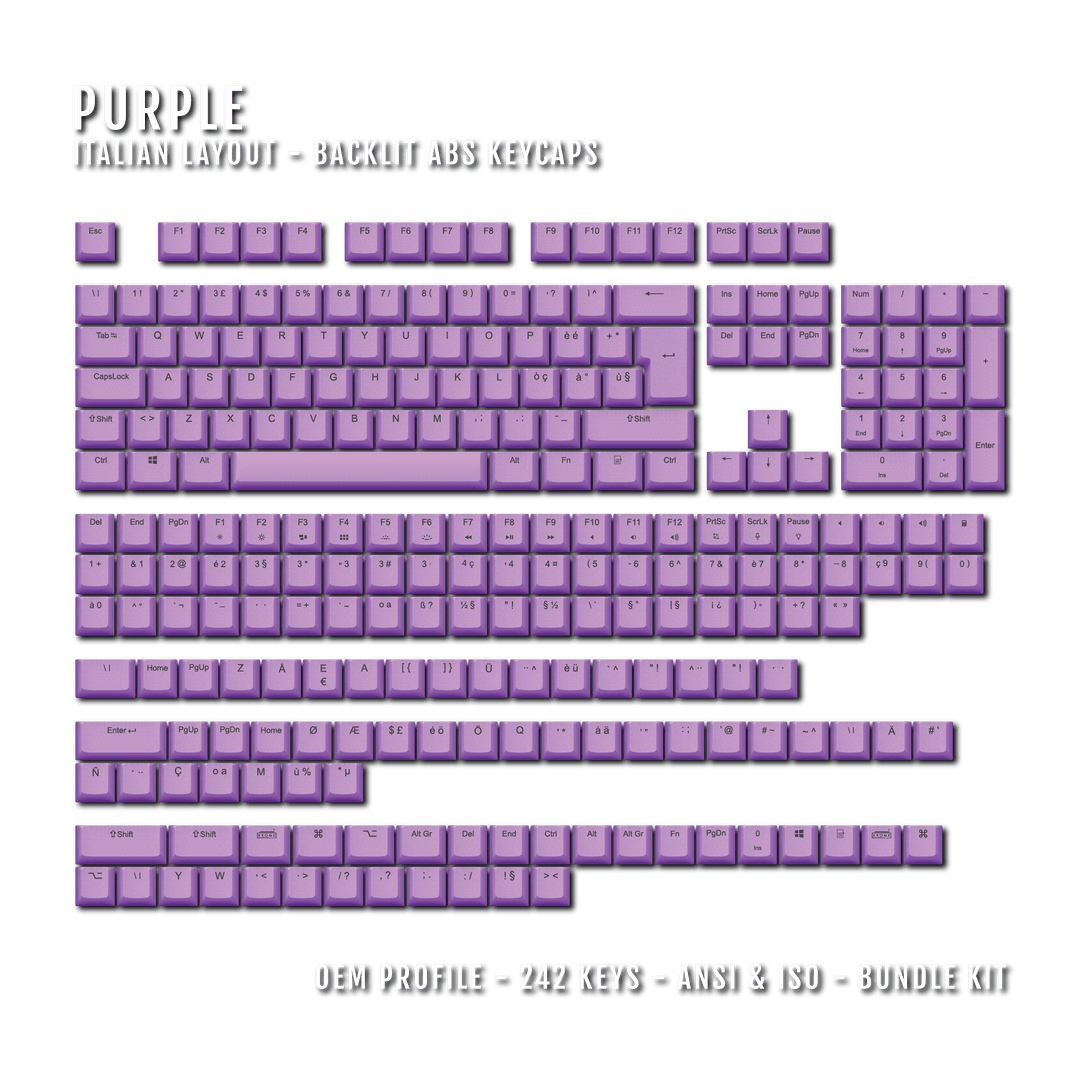 Purple Italian (ISO-IT) Backlit ABS Keycaps for Windows & Mac Krome Keycaps LTD italian