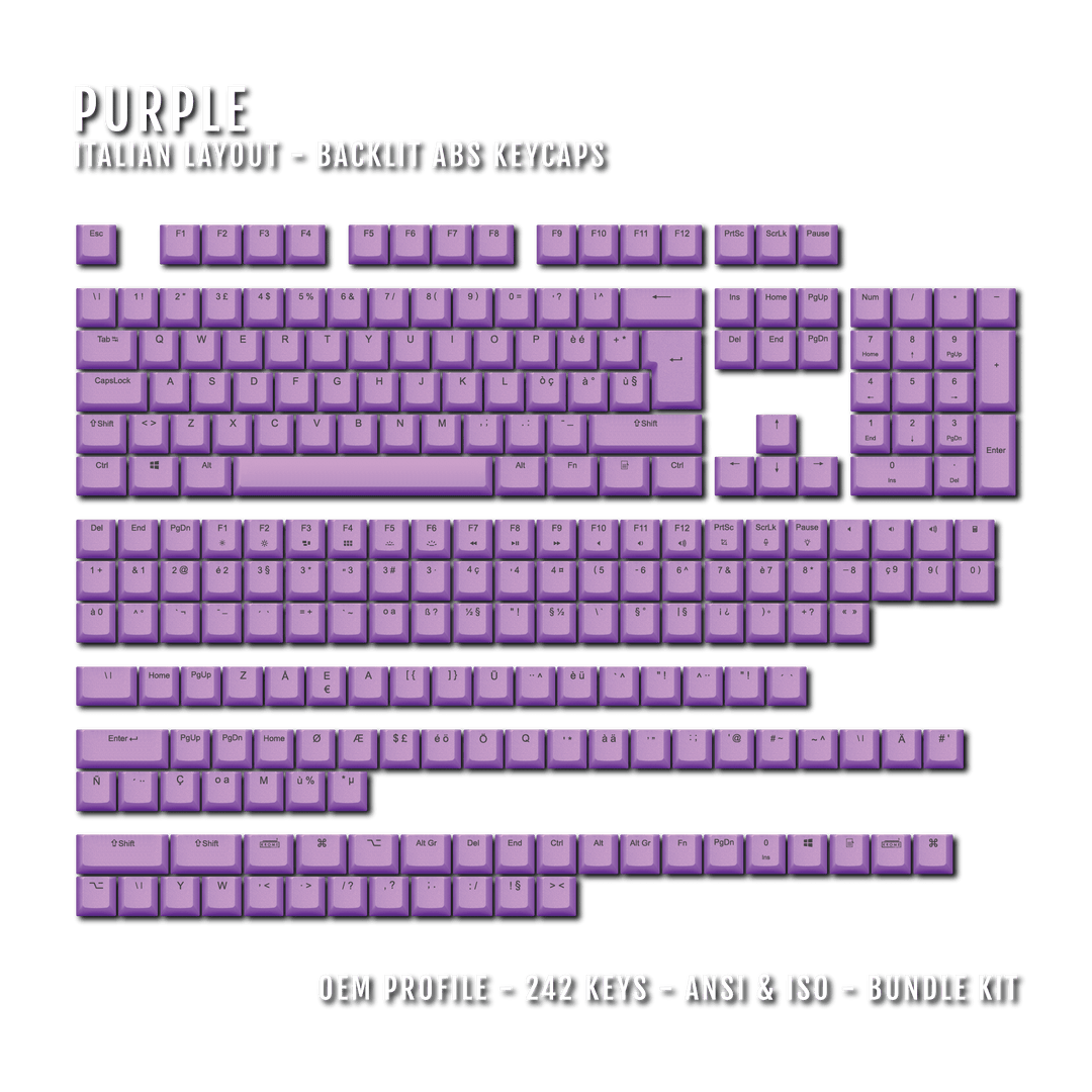 Purple Italian (ISO-IT) Backlit ABS Keycaps for Windows & Mac