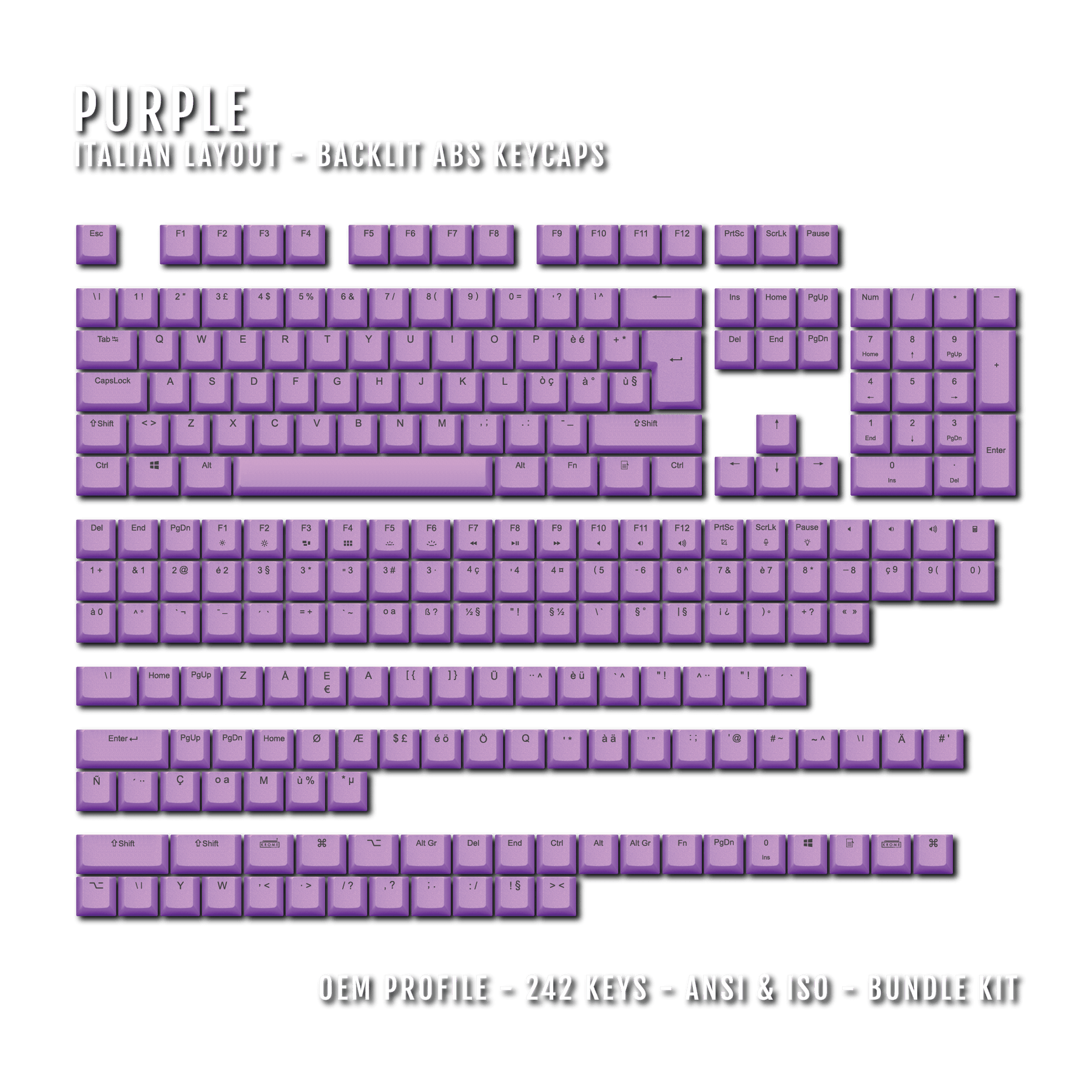 Purple Backlit Italian Keycaps - ISO-IT - Windows & Mac – kromekeycaps