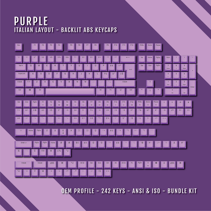 Purple Italian (ISO-IT) Backlit ABS Keycaps for Windows & Mac Krome Keycaps LTD italian