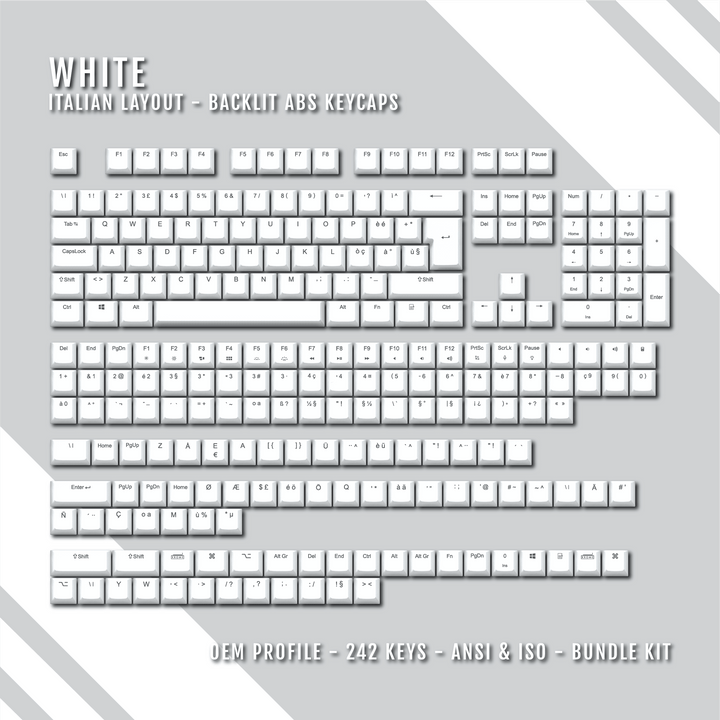 White Italian (ISO-IT) Backlit ABS Keycaps for Windows & Mac Krome Keycaps LTD italian