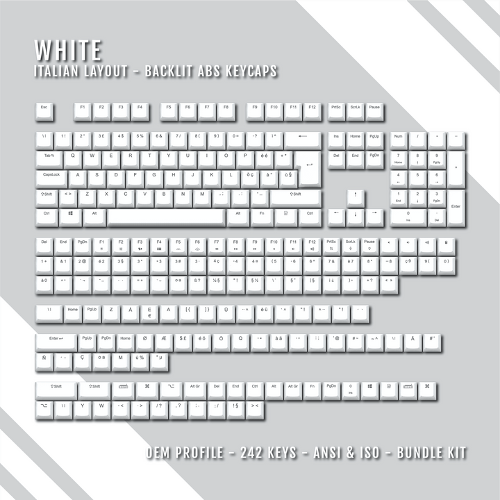 White Backlit Italian Keycaps - ISO-IT - Windows & Mac - kromekeycaps