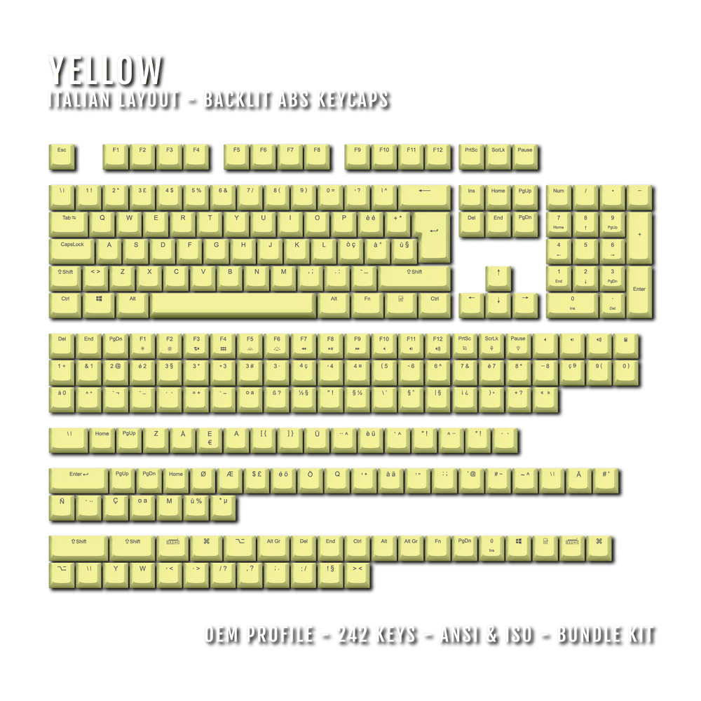 Yellow Italian (ISO-IT) Backlit ABS Keycaps for Windows & Mac Krome Keycaps LTD italian