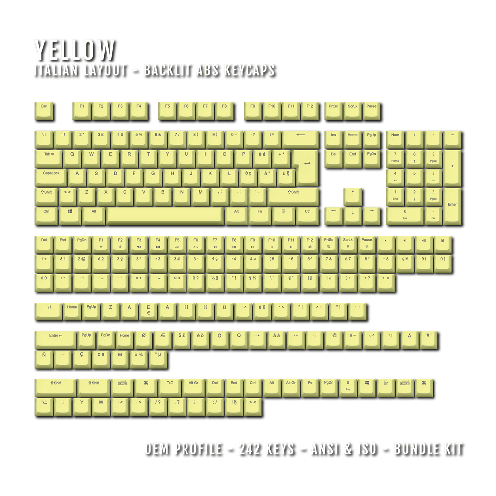 Yellow Backlit Italian Keycaps - ISO-IT - Windows & Mac - kromekeycaps