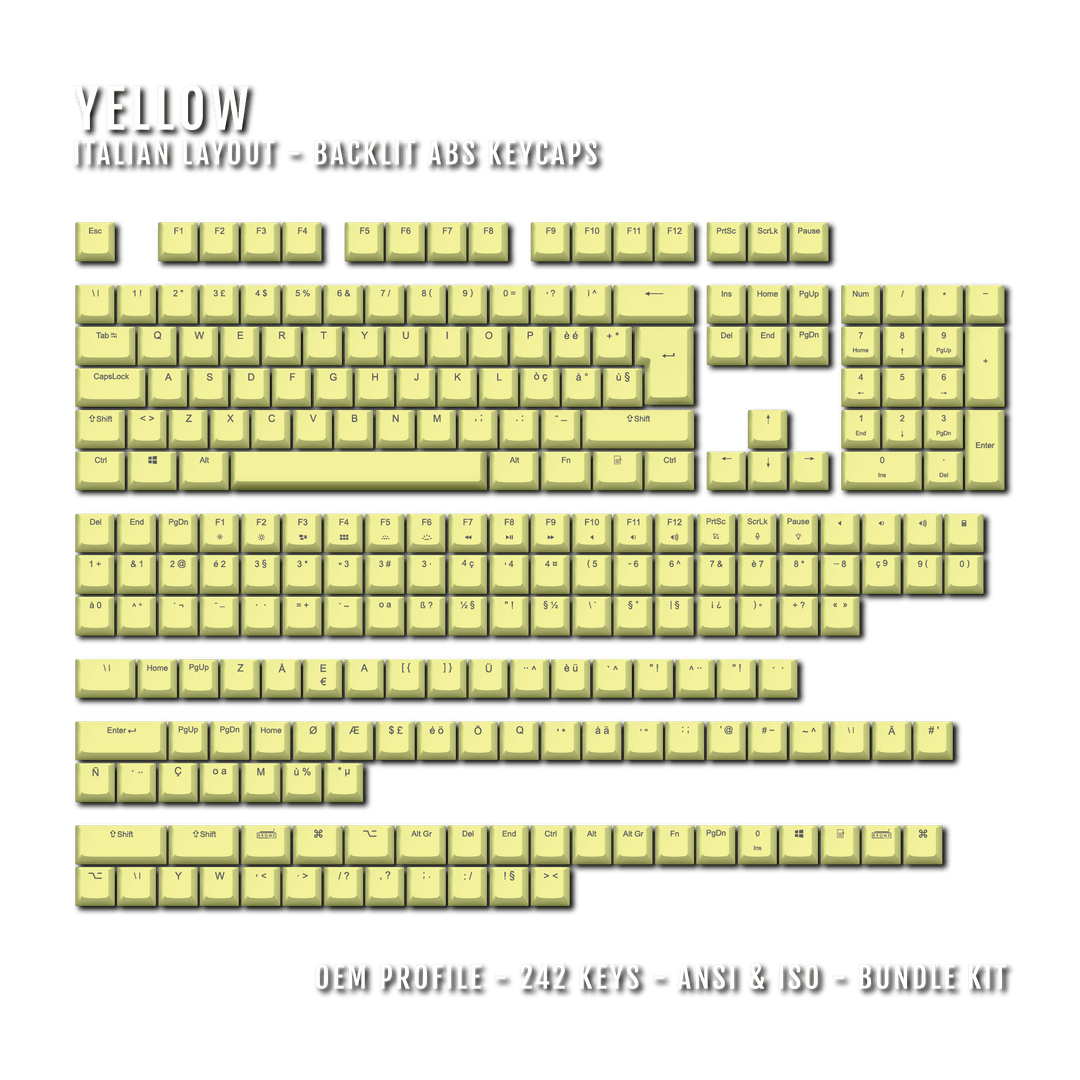 Yellow Backlit Italian Keycaps - ISO-IT - Windows & Mac - kromekeycaps