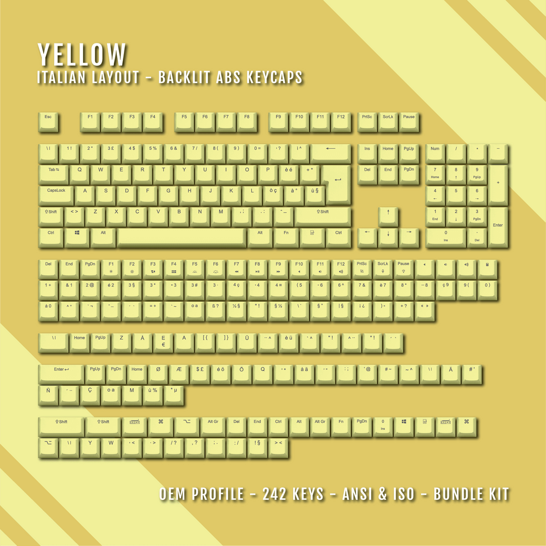 Yellow Italian (ISO-IT) Backlit ABS Keycaps for Windows & Mac Krome Keycaps LTD italian