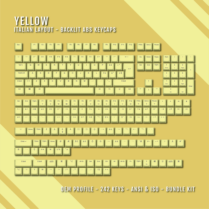 Yellow Backlit Italian Keycaps - ISO-IT - Windows & Mac - kromekeycaps