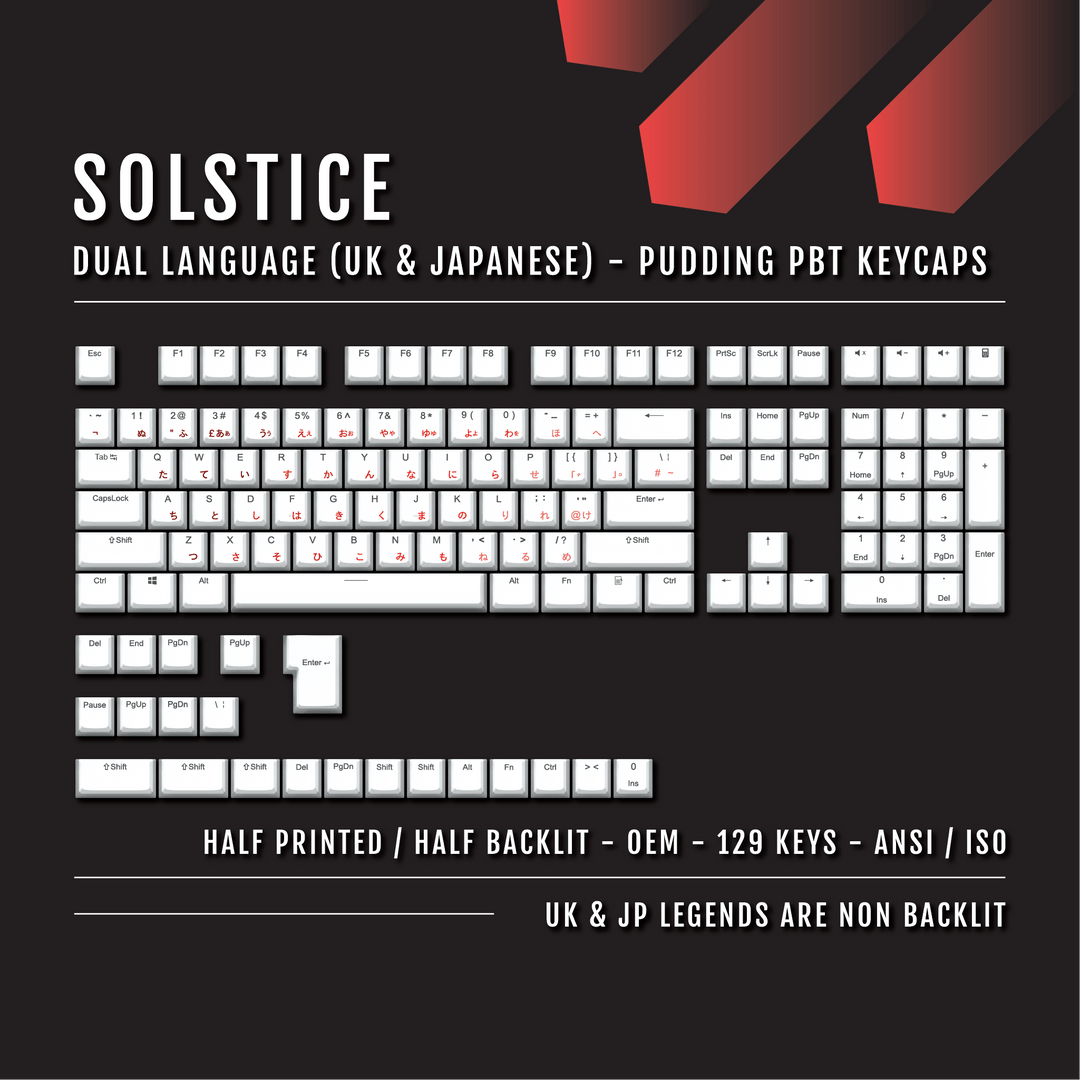 White Solstice UK & Japanese Dual Language PBT Pudding Keycaps Krome Keycaps LTD Kanji Pudding