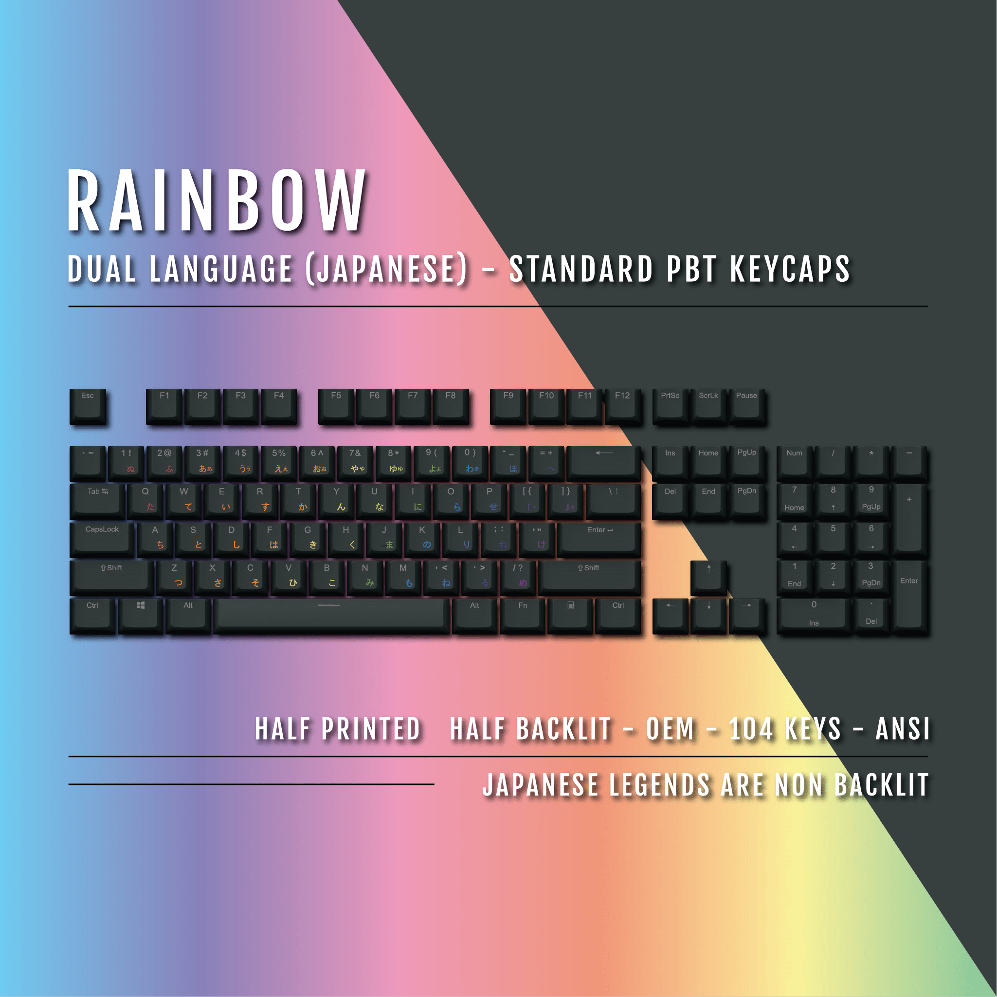 Black Rainbow Japanese Dual Language PBT Keycaps – Krome Keycaps LTD