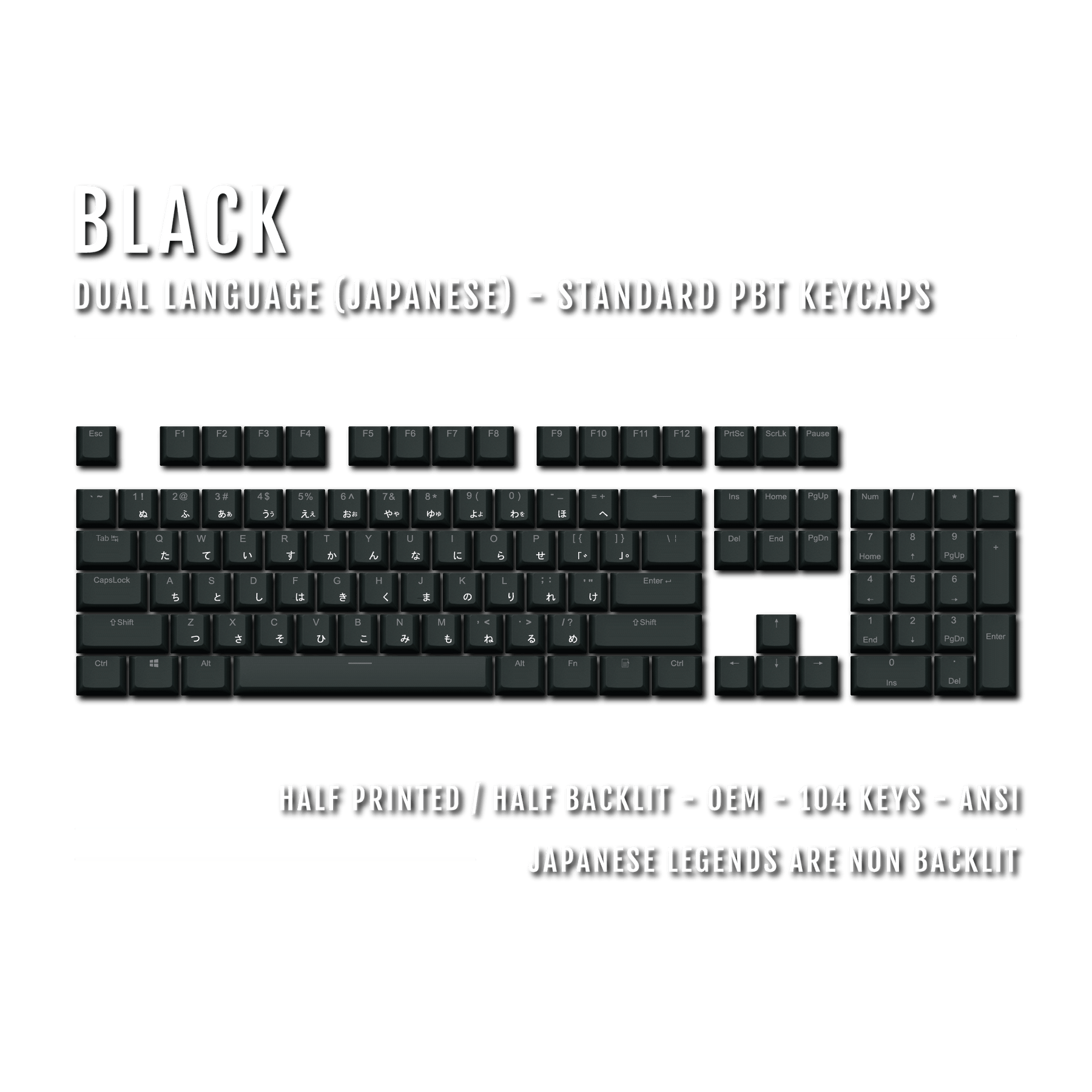 Black Japanese Dual Language PBT Keycaps – Krome Keycaps LTD