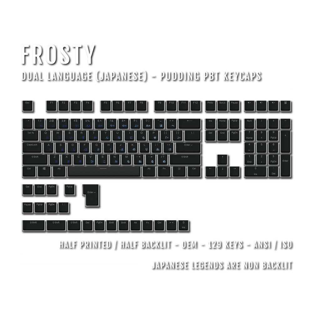 Black Frosty Japanese Dual Language PBT Pudding Keycaps Krome Keycaps LTD Kanji Pudding