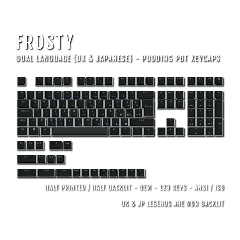 Black Frosty UK & Japanese Dual Language PBT Pudding Keycaps Krome Keycaps LTD Kanji Pudding