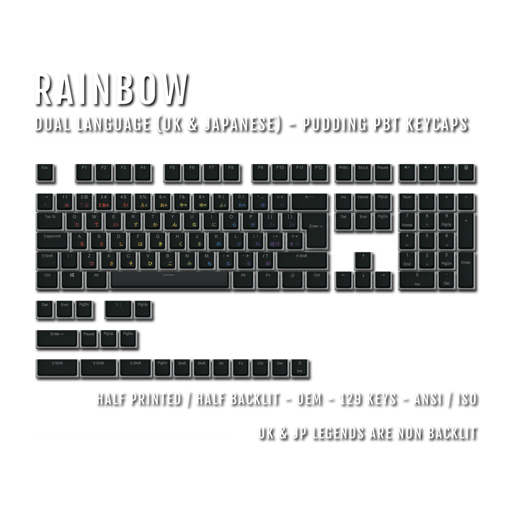 Black Rainbow UK & Japanese Dual Language PBT Pudding Keycaps Krome Keycaps LTD Kanji Pudding