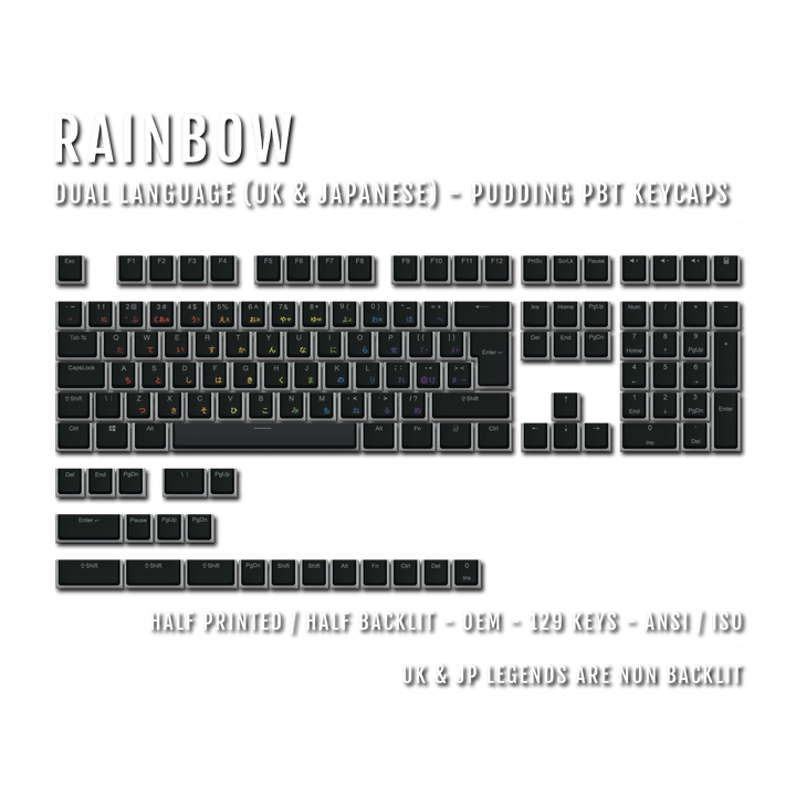 Black Rainbow UK & Japanese Dual Language PBT Pudding Keycaps Krome Keycaps LTD Kanji Pudding