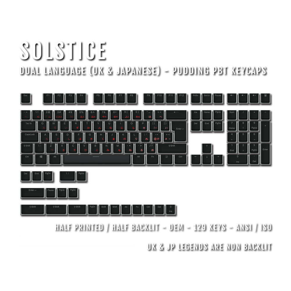 Black Solstice UK & Japanese Dual Language PBT Pudding Keycaps Krome Keycaps LTD Kanji Pudding