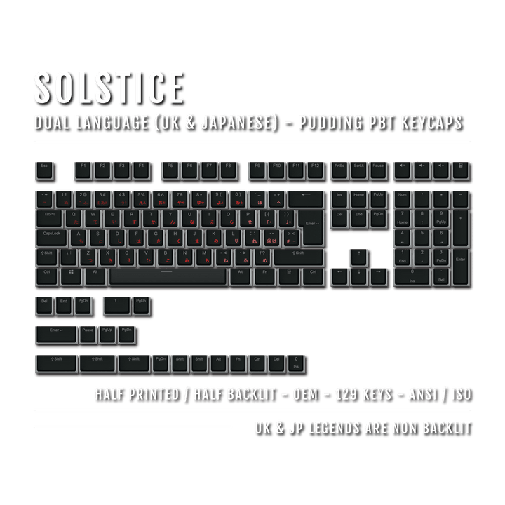 Black Solstice UK & Japanese Dual Language PBT Pudding Keycaps Krome Keycaps LTD Kanji Pudding