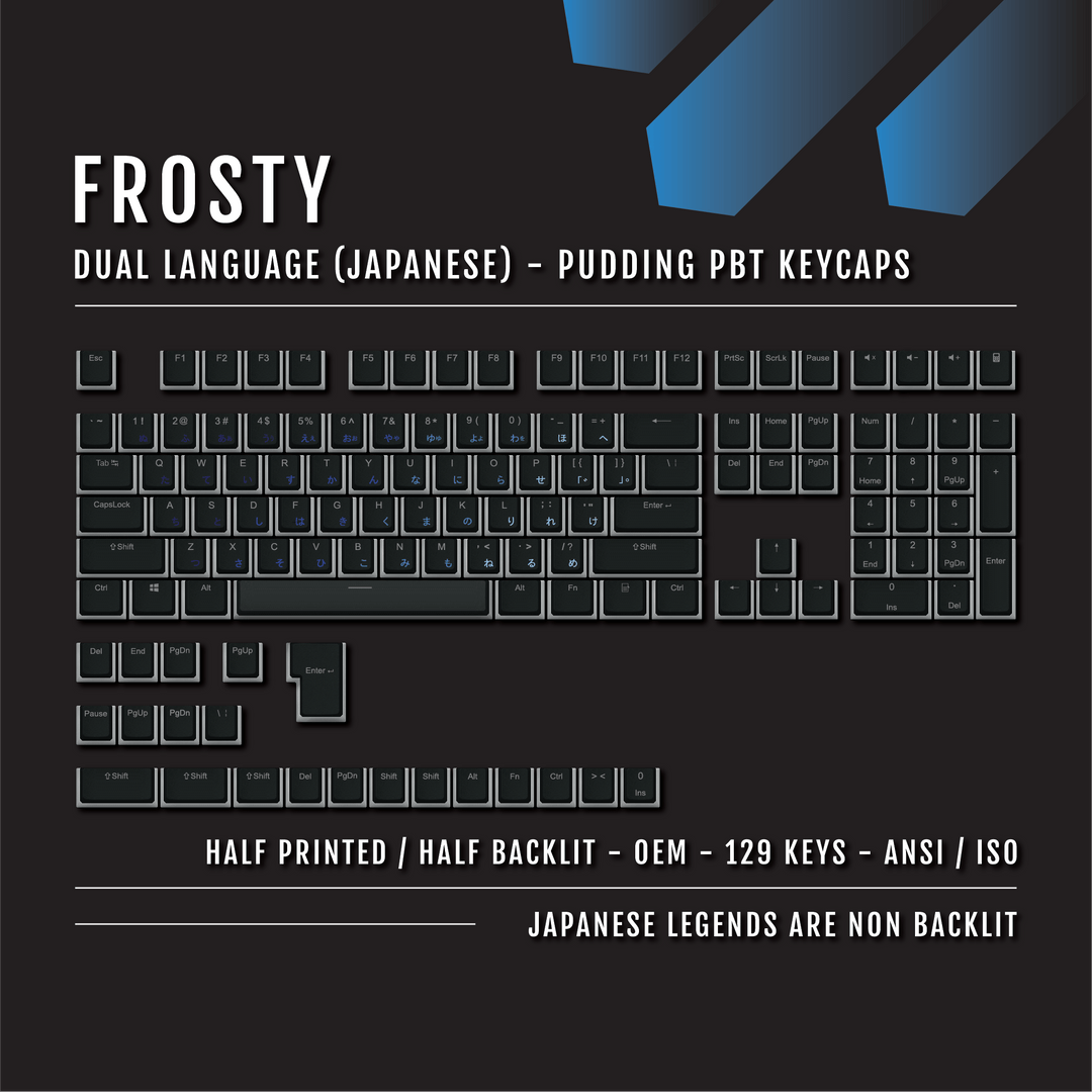 Black Frosty Japanese Dual Language PBT Pudding Keycaps Krome Keycaps LTD Kanji Pudding