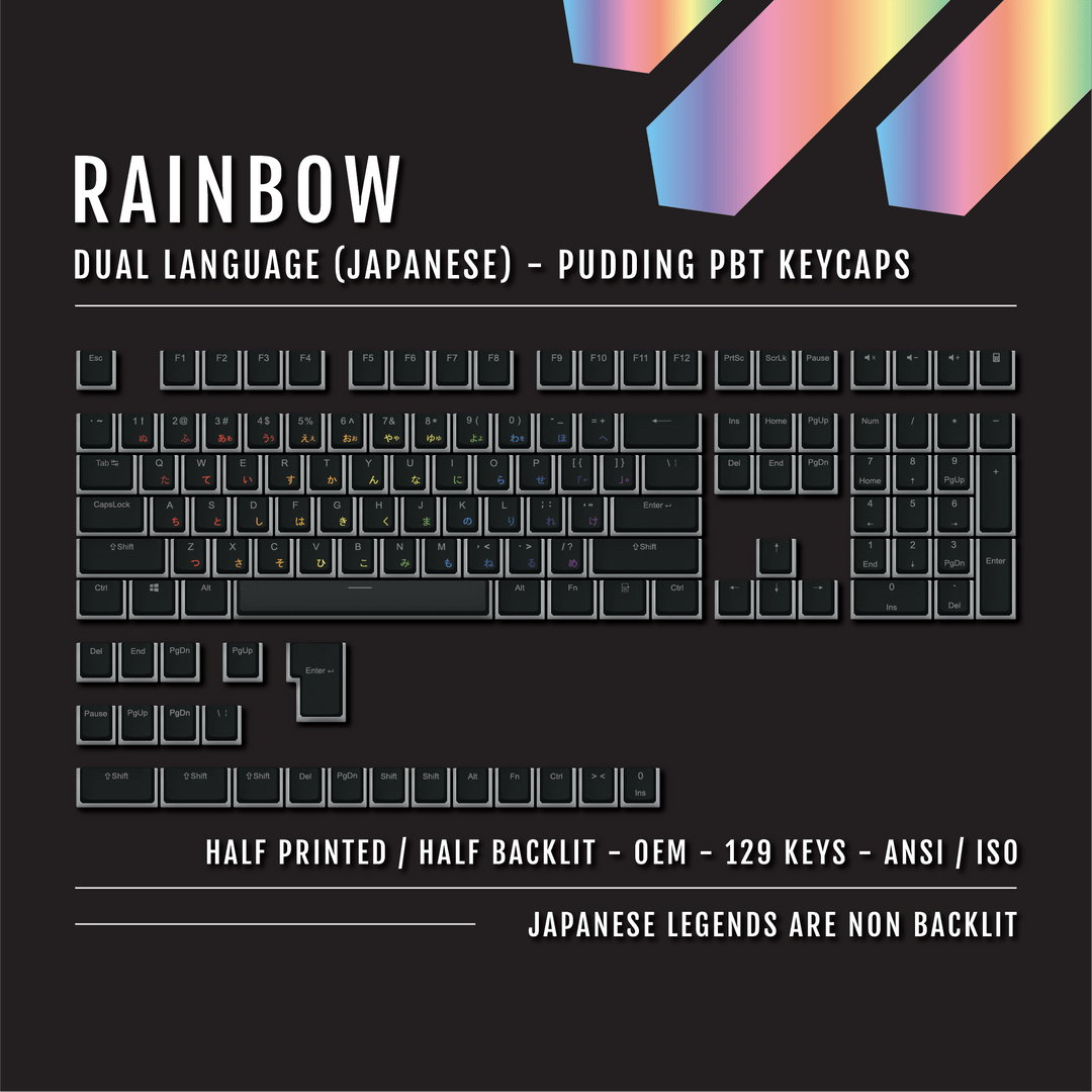 Black Rainbow Japanese Dual Language PBT Pudding Keycaps Krome Keycaps LTD Kanji Pudding