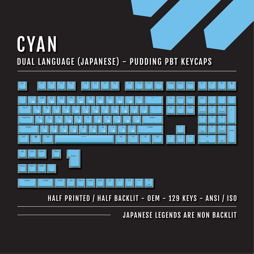 Cyan Japanese Dual Language PBT Pudding Keycaps Krome Keycaps LTD Kanji Pudding