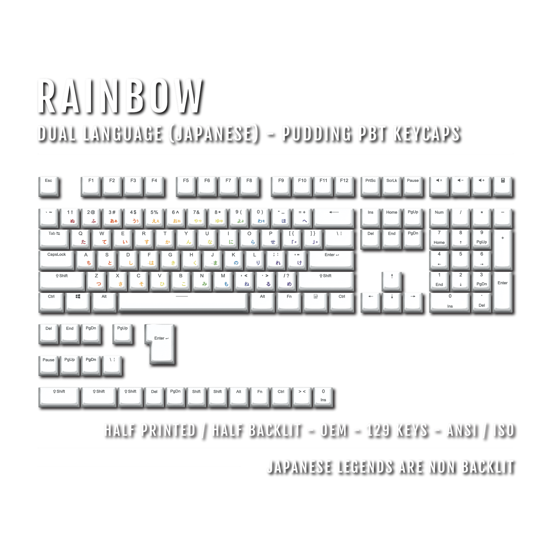 White Rainbow Japanese Dual Language PBT Pudding Keycaps – Krome ...