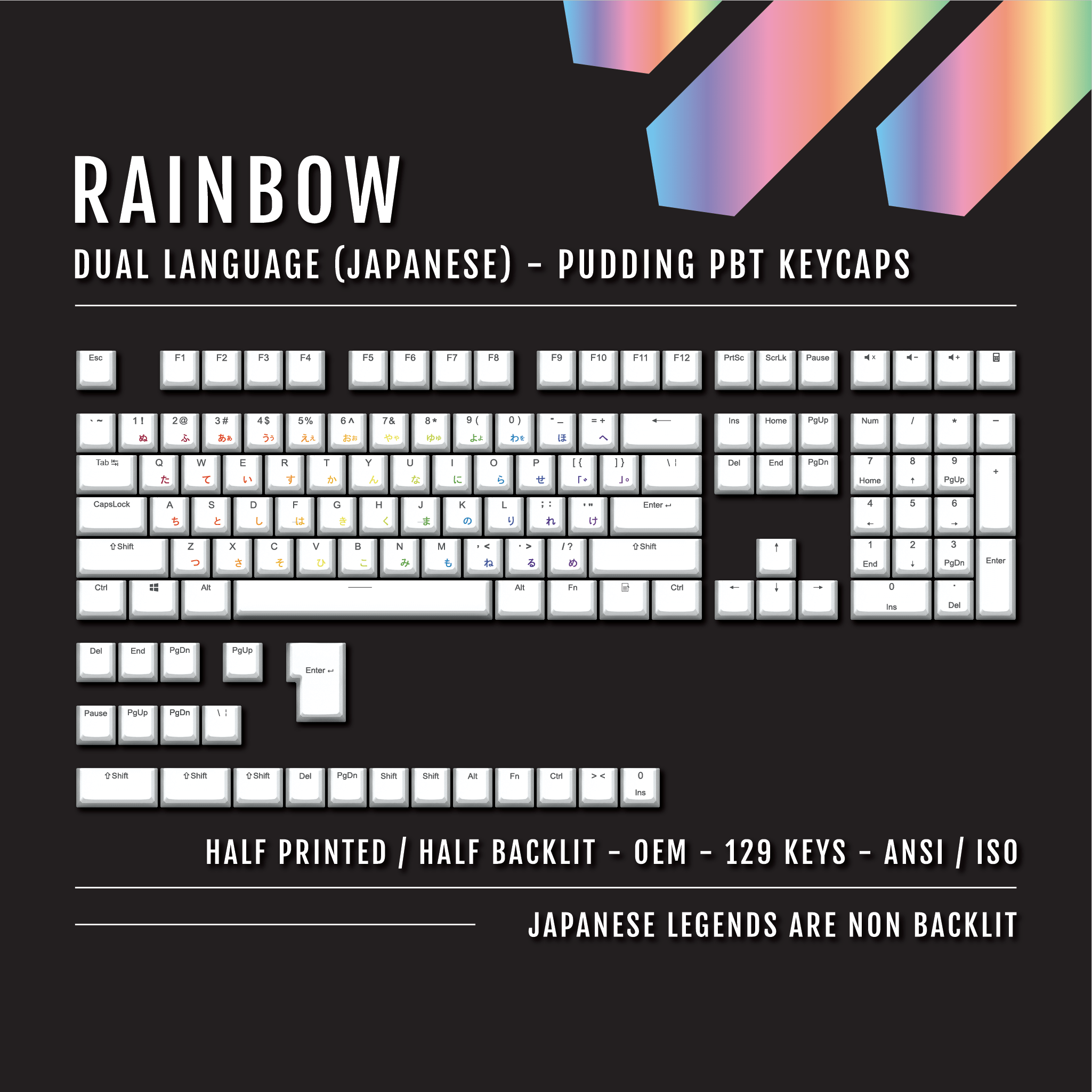 White Rainbow Japanese Dual Language PBT Pudding Keycaps Krome