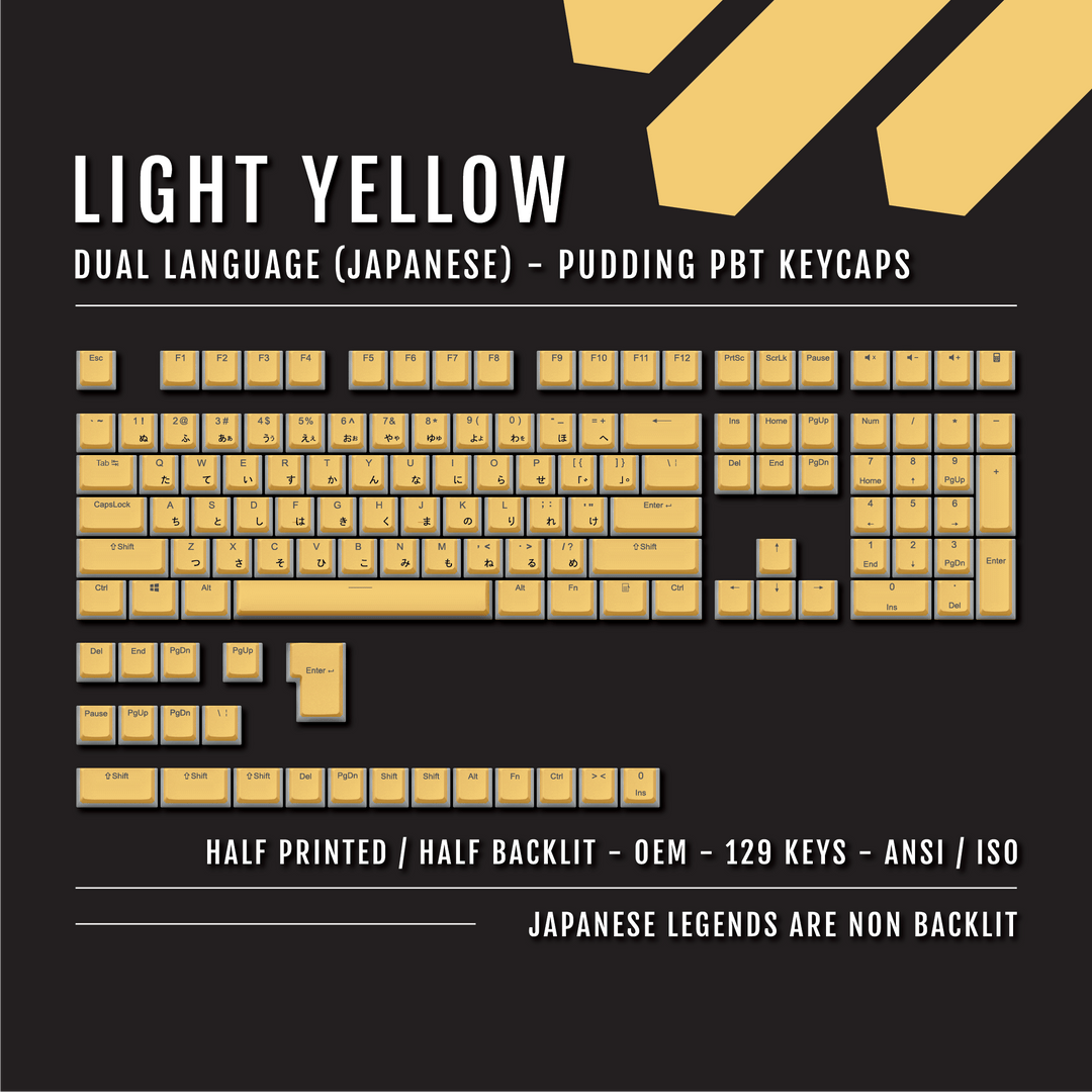 Light Yellow Japanese Dual Language PBT Pudding Keycaps Krome Keycaps LTD Kanji Pudding