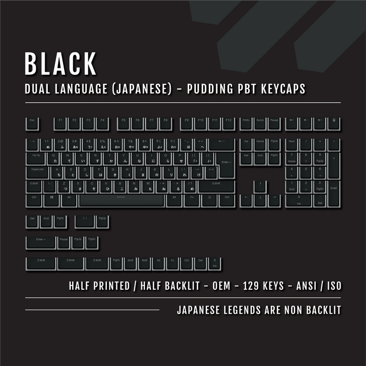 Black Japanese Dual Language PBT Pudding Keycaps Krome Keycaps LTD Kanji Pudding