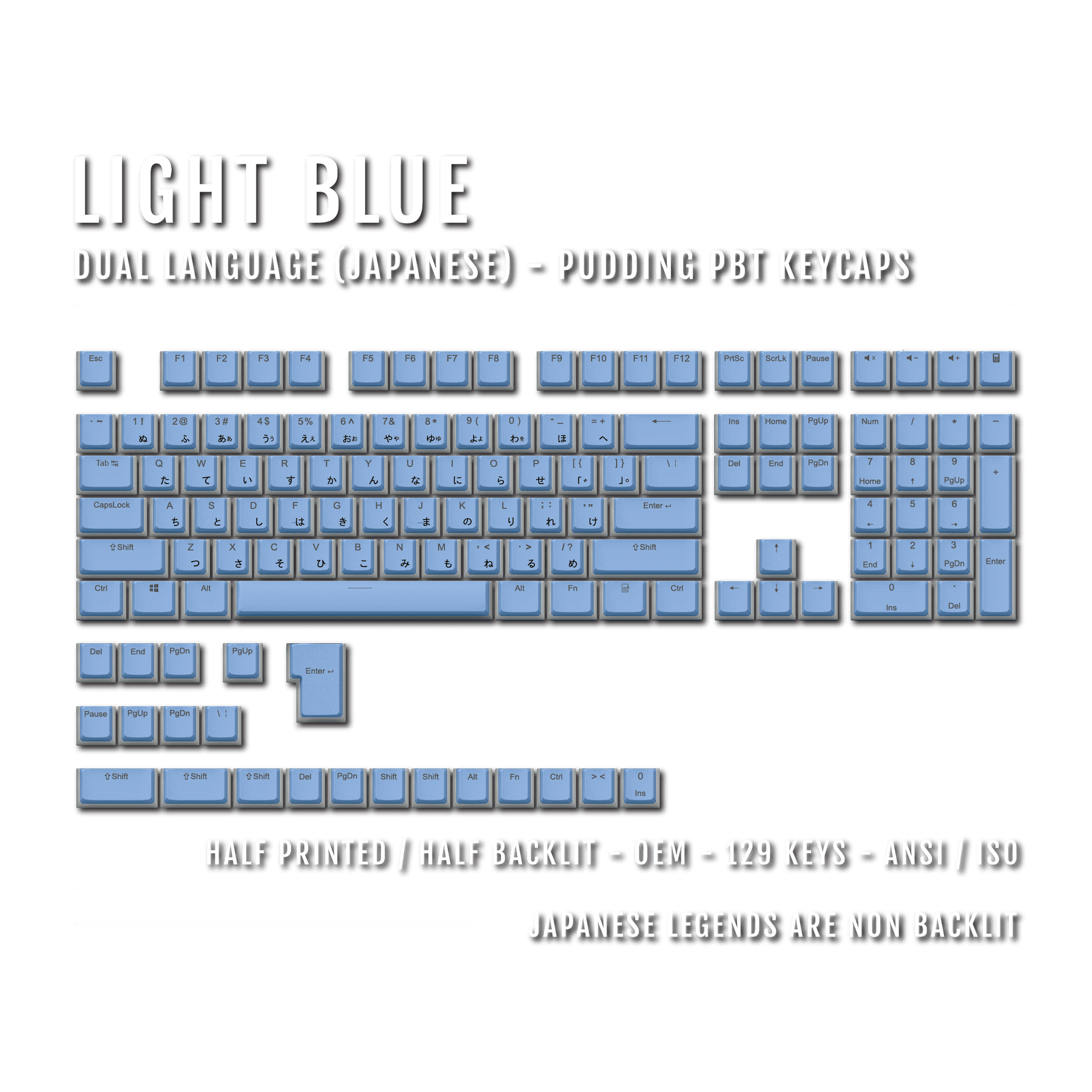 Light Blue Japanese Dual Language PBT Pudding Keycaps – Krome Keycaps LTD