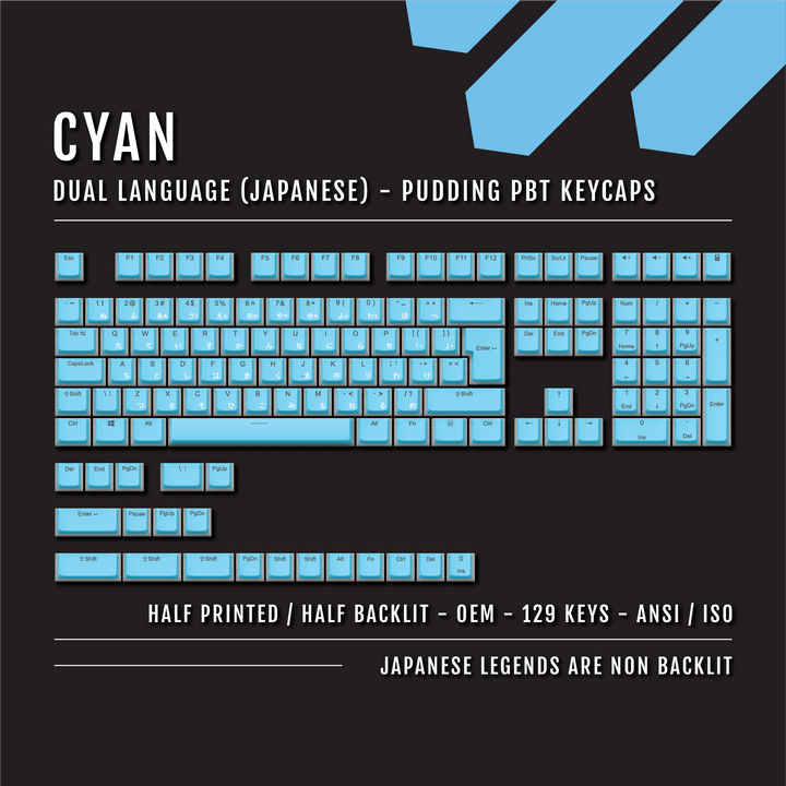 Cyan Japanese Dual Language PBT Pudding Keycaps
