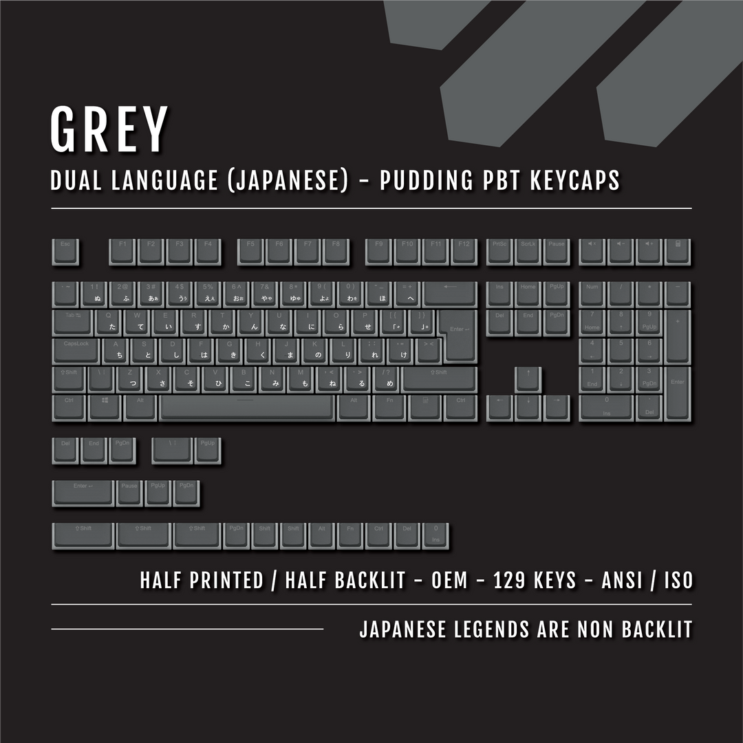 Grey Japanese Dual Language PBT Pudding Keycaps