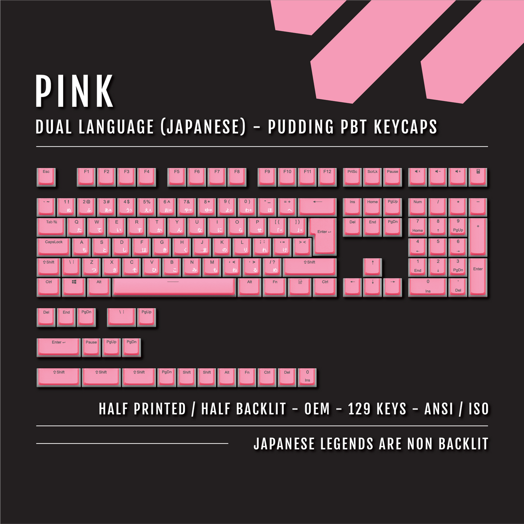 Pink Japanese Dual Language PBT Pudding Keycaps Krome Keycaps LTD Kanji Pudding