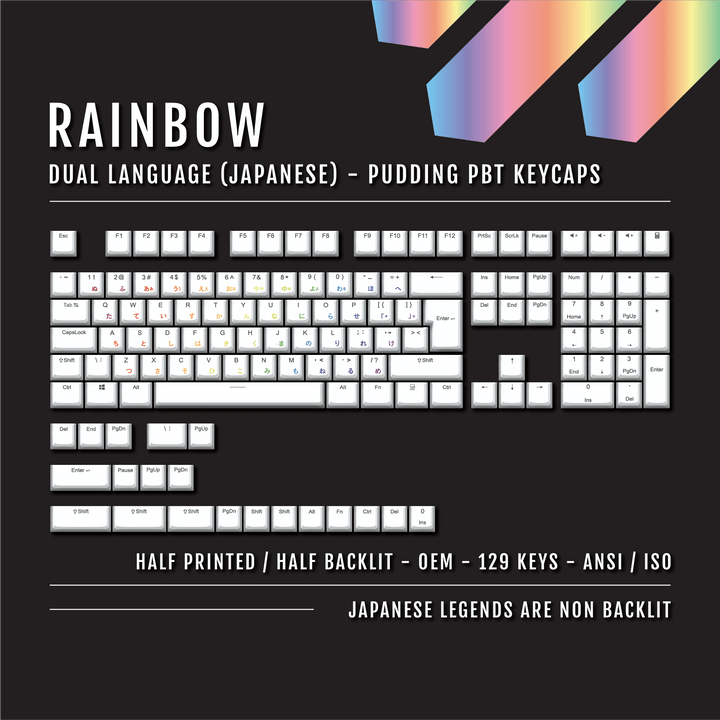 Rainbow Japanese Dual Language PBT Pudding Keycaps
