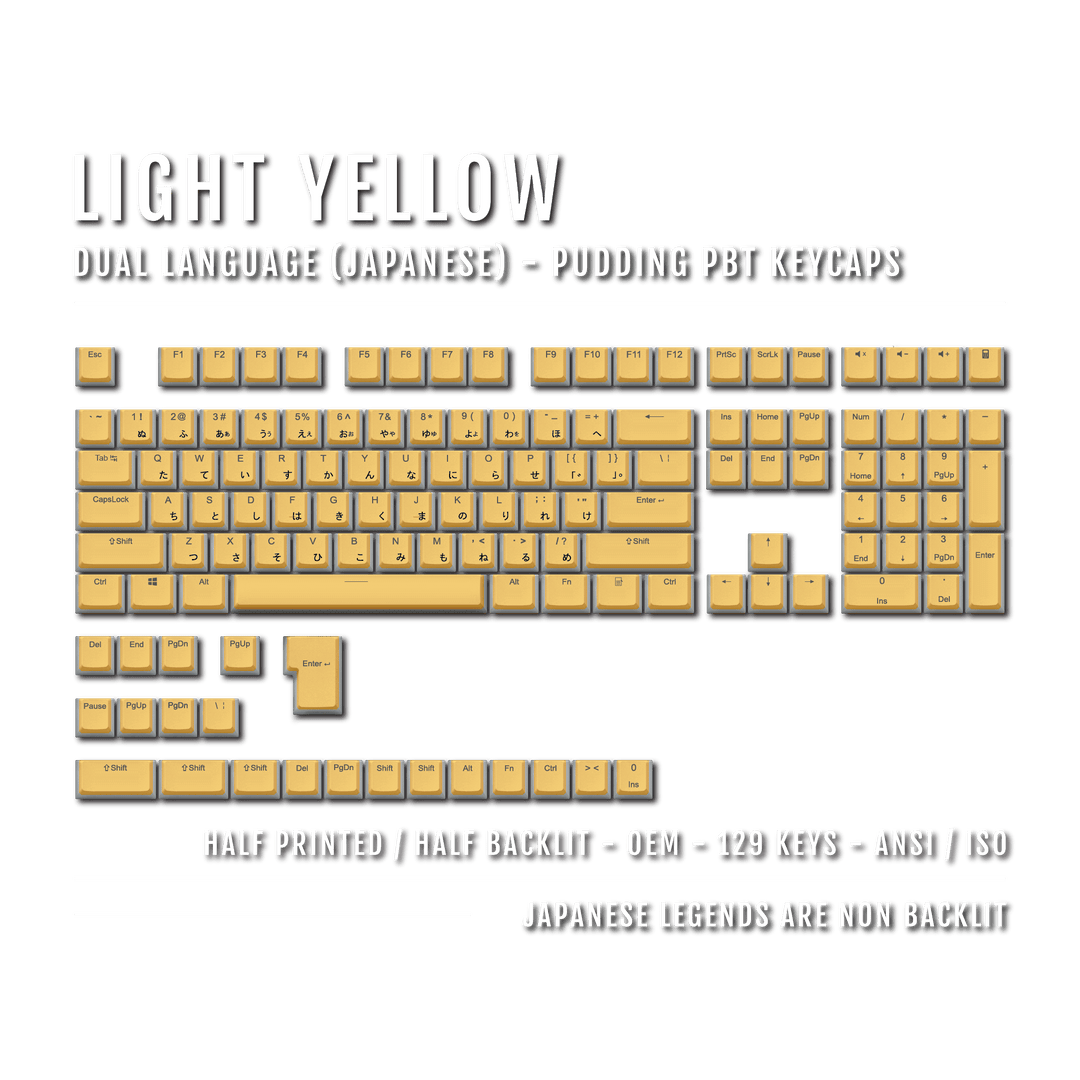 Light Yellow Japanese Dual Language PBT Pudding Keycaps