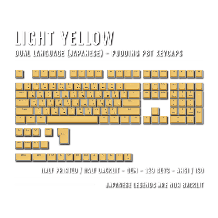 Light Yellow Japanese Dual Language PBT Pudding Keycaps Krome Keycaps LTD Kanji Pudding
