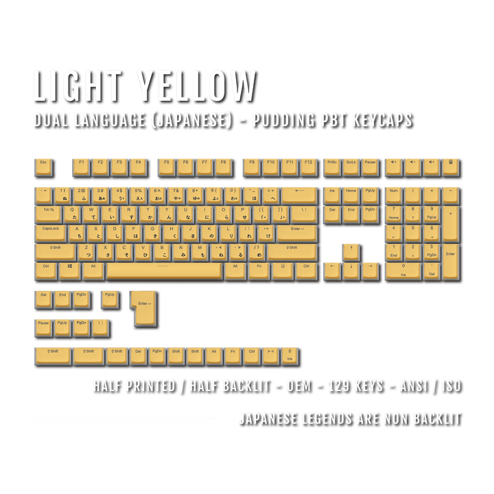 Light Yellow Japanese Dual Language PBT Pudding Keycaps