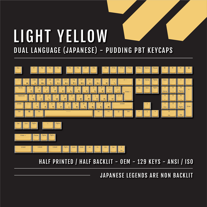 Light Yellow Japanese Dual Language PBT Pudding Keycaps