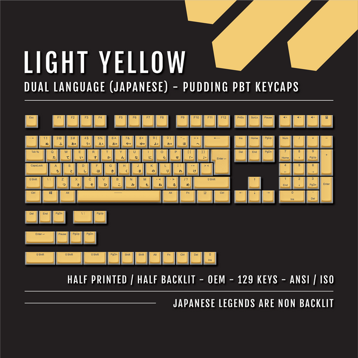 Light Yellow Japanese Dual Language PBT Pudding Keycaps Krome Keycaps LTD Kanji Pudding