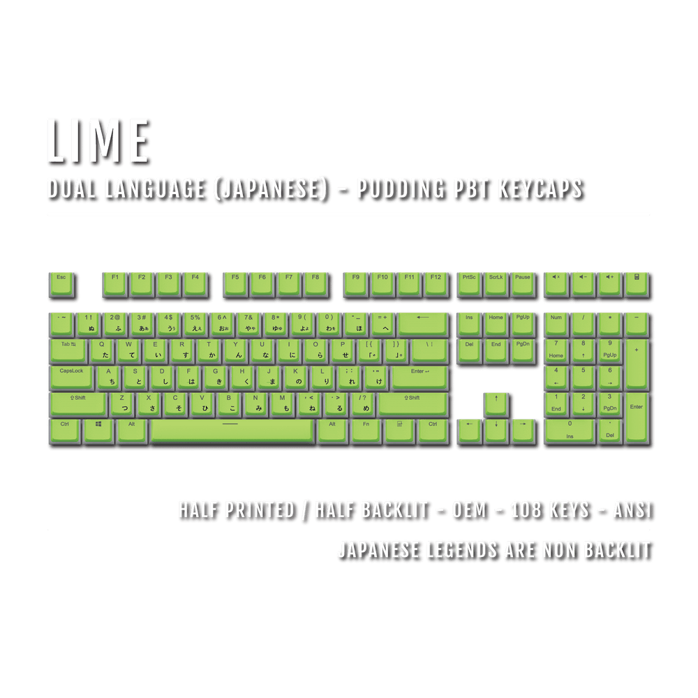 Lime Japanese Dual Language PBT Pudding Keycaps Krome Keycaps LTD Kanji Pudding